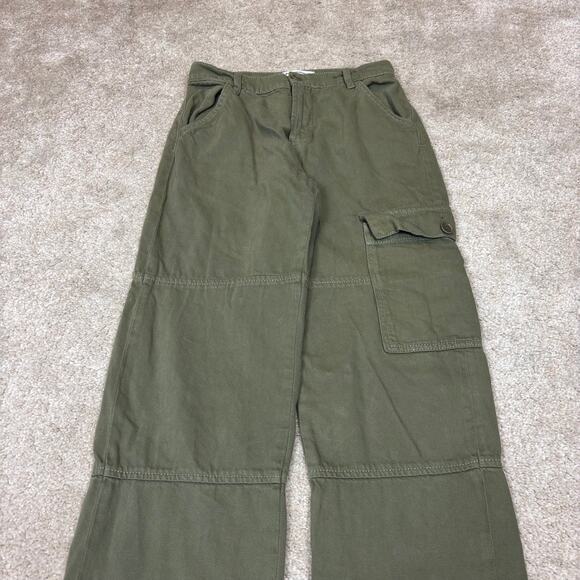 Reformation Bailey High Rise Utility Pants Women's 24 Military Cargo Wide Leg - Picture 2 of 11